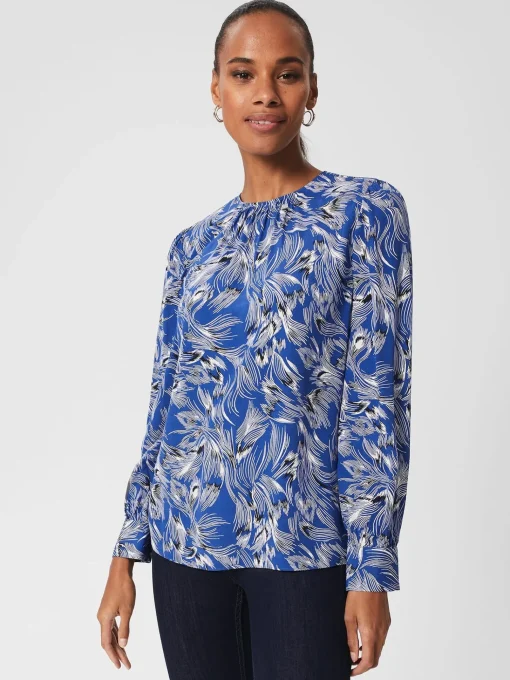 Cheap Hobbs Fern Printed Blouse Blue Multi
