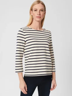 Hot Hobbs Francesca Cotton Stripe Top Cream Navy