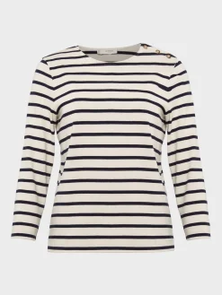 Hot Hobbs Francesca Cotton Stripe Top Cream Navy