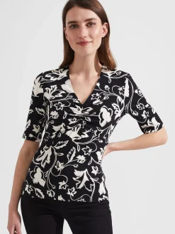 Shop Hobbs Frankie Printed Top Black Ivory