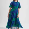 New Hobbs Freya Fit And Flare Dress Blue Green