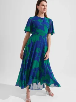 New Hobbs Freya Fit And Flare Dress Blue Green