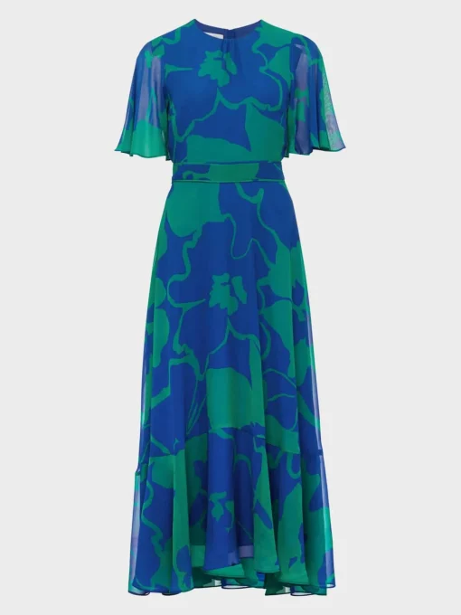 New Hobbs Freya Fit And Flare Dress Blue Green