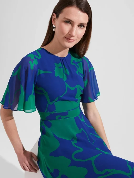 New Hobbs Freya Fit And Flare Dress Blue Green