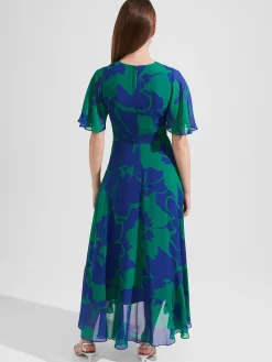 New Hobbs Freya Fit And Flare Dress Blue Green