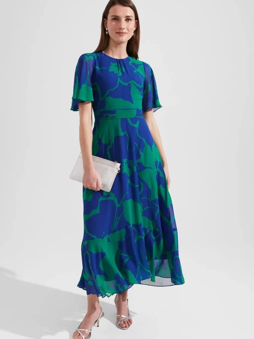 New Hobbs Freya Fit And Flare Dress Blue Green