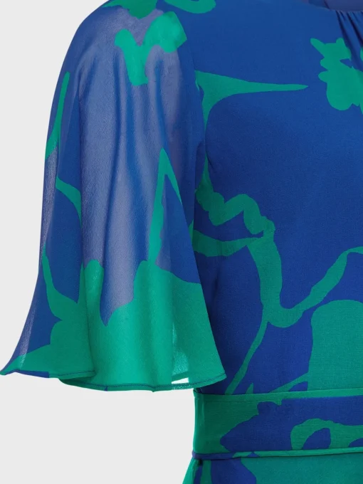 New Hobbs Freya Fit And Flare Dress Blue Green