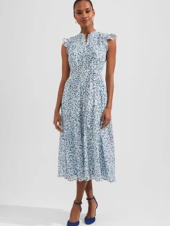 Clearance Hobbs Georgiana Printed Fit And Flare Dress Blue Multi