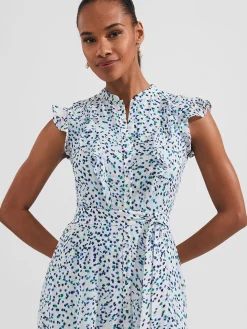 Clearance Hobbs Georgiana Printed Fit And Flare Dress Blue Multi