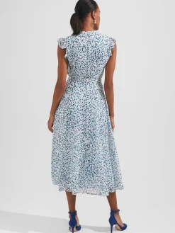 Clearance Hobbs Georgiana Printed Fit And Flare Dress Blue Multi