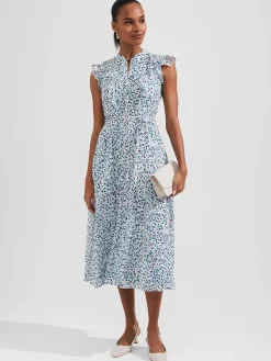 Clearance Hobbs Georgiana Printed Fit And Flare Dress Blue Multi