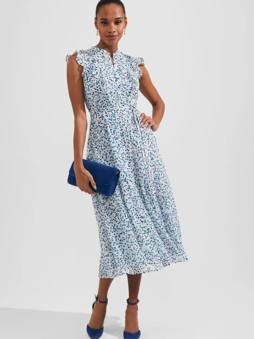 Clearance Hobbs Georgiana Printed Fit And Flare Dress Blue Multi
