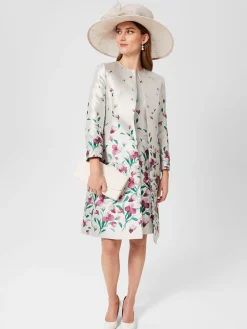 Best Sale Hobbs Gwen Floral Jacquard Coat Oyster Multi