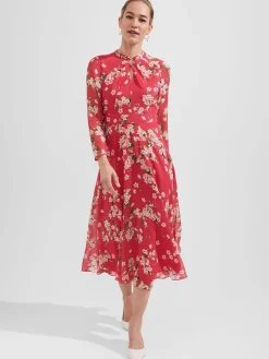 Best Hobbs Helena Silk Fit And Flare Dress Pink Multi