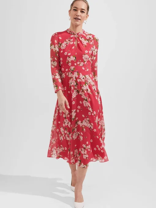 Best Hobbs Helena Silk Fit And Flare Dress Pink Multi
