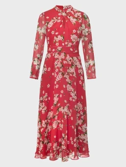 Best Hobbs Helena Silk Fit And Flare Dress Pink Multi