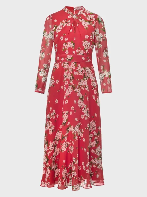 Best Hobbs Helena Silk Fit And Flare Dress Pink Multi