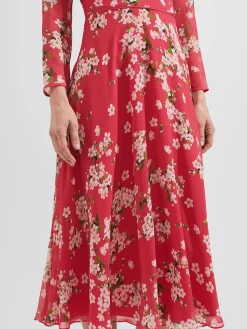 Best Hobbs Helena Silk Fit And Flare Dress Pink Multi