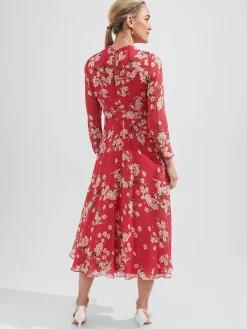 Best Hobbs Helena Silk Fit And Flare Dress Pink Multi
