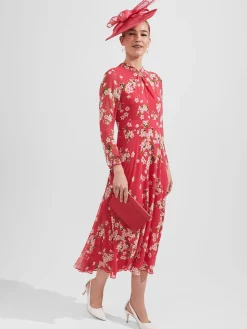Best Hobbs Helena Silk Fit And Flare Dress Pink Multi