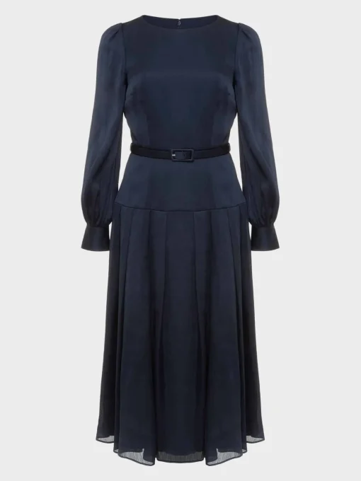 Cheap Hobbs Isabella Satin Pleated Dress Navy