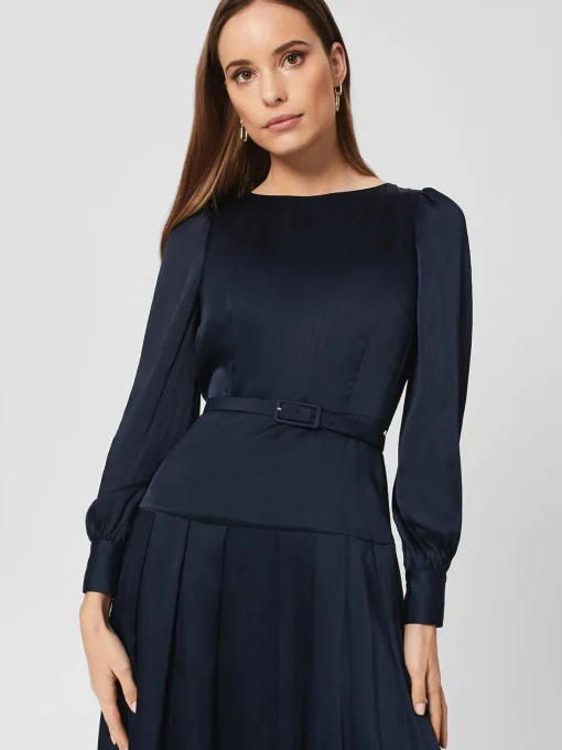 Cheap Hobbs Isabella Satin Pleated Dress Navy