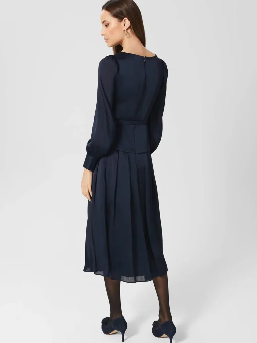 Cheap Hobbs Isabella Satin Pleated Dress Navy