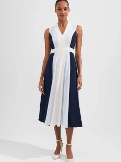 Store Hobbs Jilly Fit And Flare Dress Navy Blue Ivory