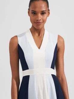 Store Hobbs Jilly Fit And Flare Dress Navy Blue Ivory