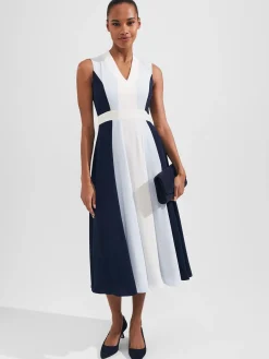 Store Hobbs Jilly Fit And Flare Dress Navy Blue Ivory