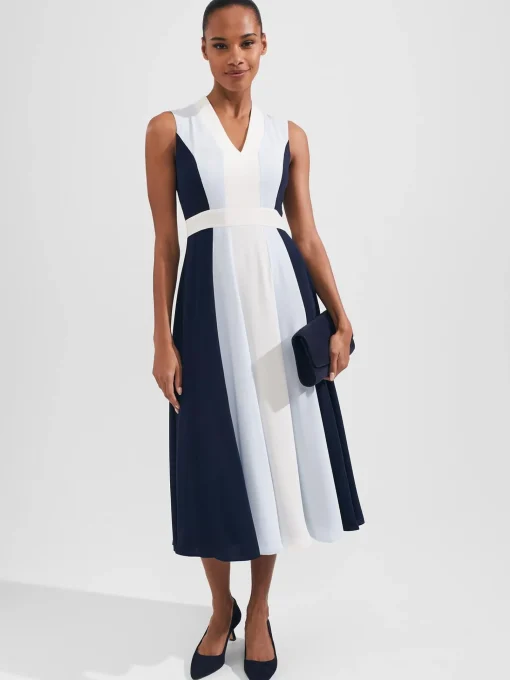 Store Hobbs Jilly Fit And Flare Dress Navy Blue Ivory