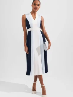 Store Hobbs Jilly Fit And Flare Dress Navy Blue Ivory