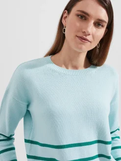 Sale Hobbs Lilia Cotton Stripe Jumper Blue Aruba