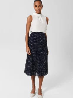 Cheap Hobbs Losie Pleated Midi Skirt Navy Ivory