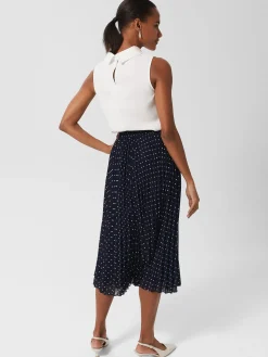 Cheap Hobbs Losie Pleated Midi Skirt Navy Ivory