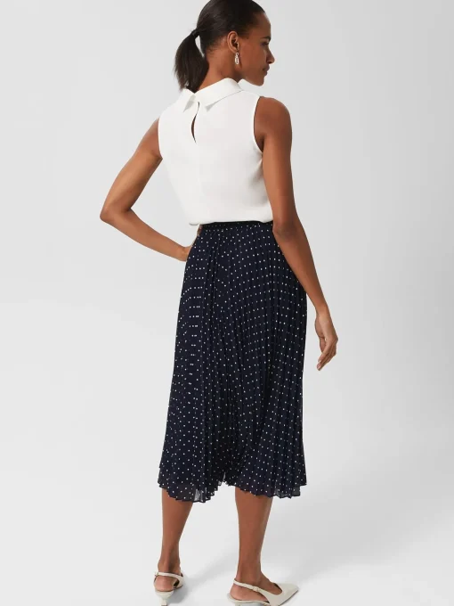 Cheap Hobbs Losie Pleated Midi Skirt Navy Ivory