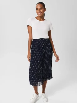 Cheap Hobbs Losie Pleated Midi Skirt Navy Ivory