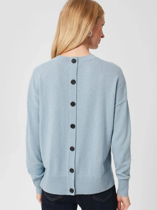 Discount Hobbs Lydia Button Jumper With Cashmere Dusky Blue