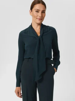 Outlet Hobbs Macey Silk Blouse Deep Pine Green