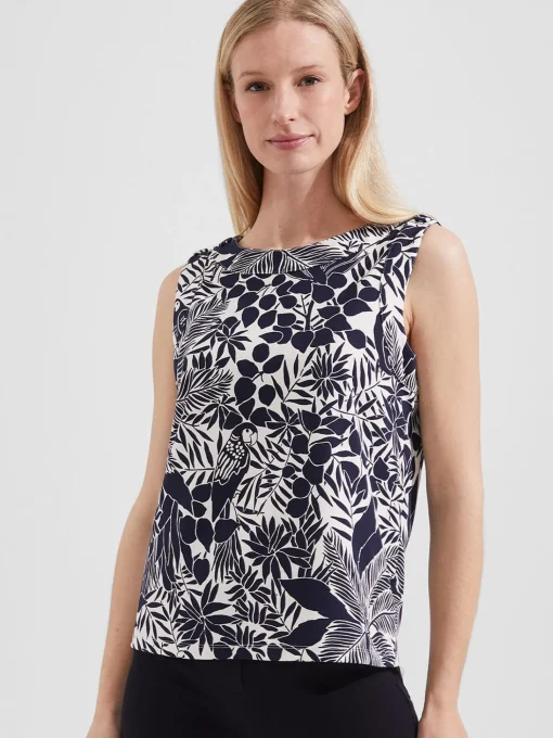 Sale Hobbs Maddy Printed Top Ivory Navy