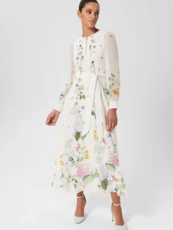 Cheap Hobbs Maribella Silk Floral Dress Ivory Multi