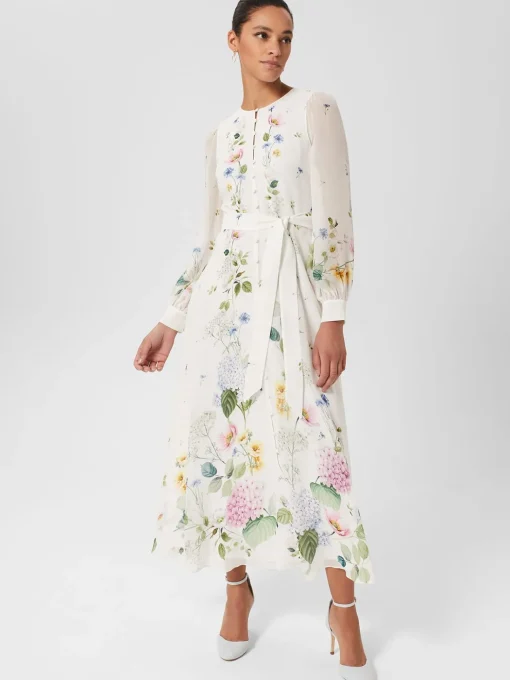 Cheap Hobbs Maribella Silk Floral Dress Ivory Multi
