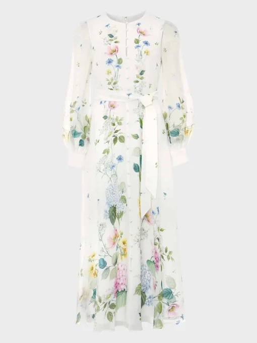Cheap Hobbs Maribella Silk Floral Dress Ivory Multi
