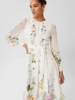 Cheap Hobbs Maribella Silk Floral Dress Ivory Multi