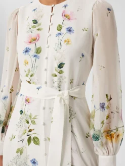 Cheap Hobbs Maribella Silk Floral Dress Ivory Multi