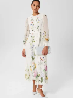 Cheap Hobbs Maribella Silk Floral Dress Ivory Multi