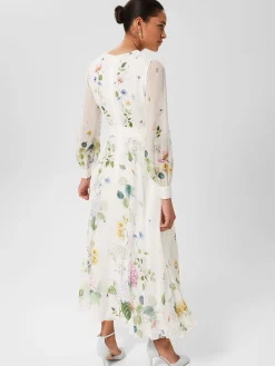 Cheap Hobbs Maribella Silk Floral Dress Ivory Multi