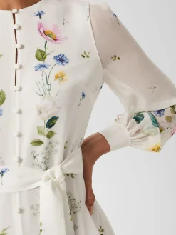 Cheap Hobbs Maribella Silk Floral Dress Ivory Multi