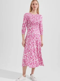 Best Sale Hobbs Martina Jersey Dress Fuchsia Ivory
