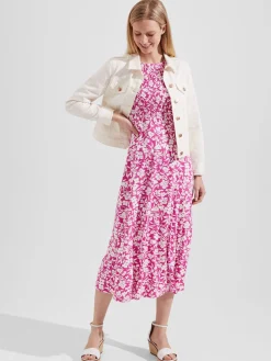 Best Sale Hobbs Martina Jersey Dress Fuchsia Ivory